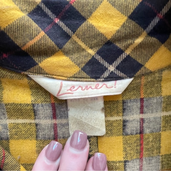 Lerner! Vintage Yellow Buffalo Plaid Women's Midi Dress Fleece cotton Sz: M - Picture 8 of 9